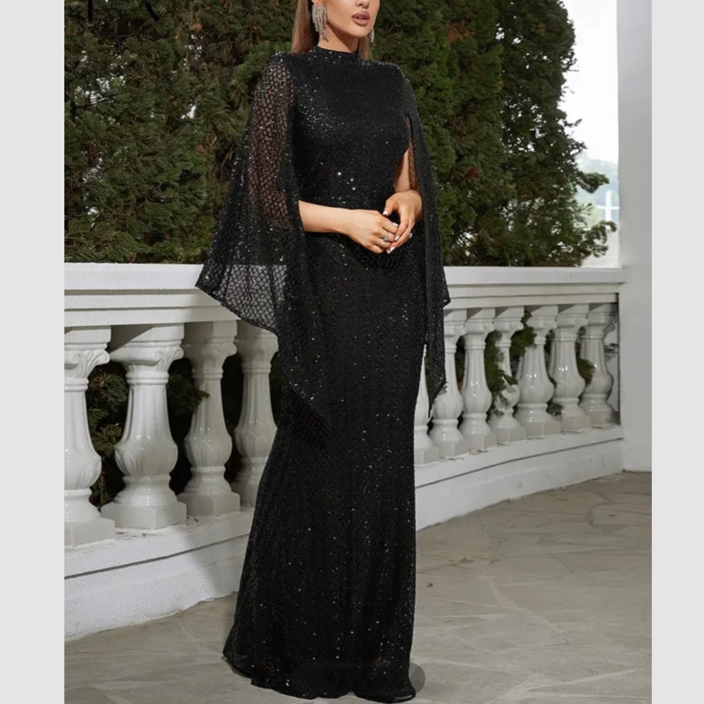 Luxe sequins mermaid hem bodycon formal evening black tie gown dress - Picture 4 of 7